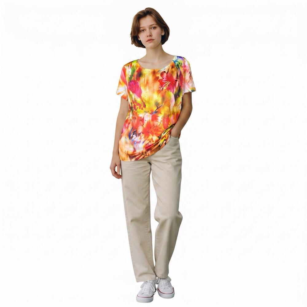 Vtg 90s Y2K Chicos Womens Top Tropical Bundle Ruched Rate S/S Large Colorful